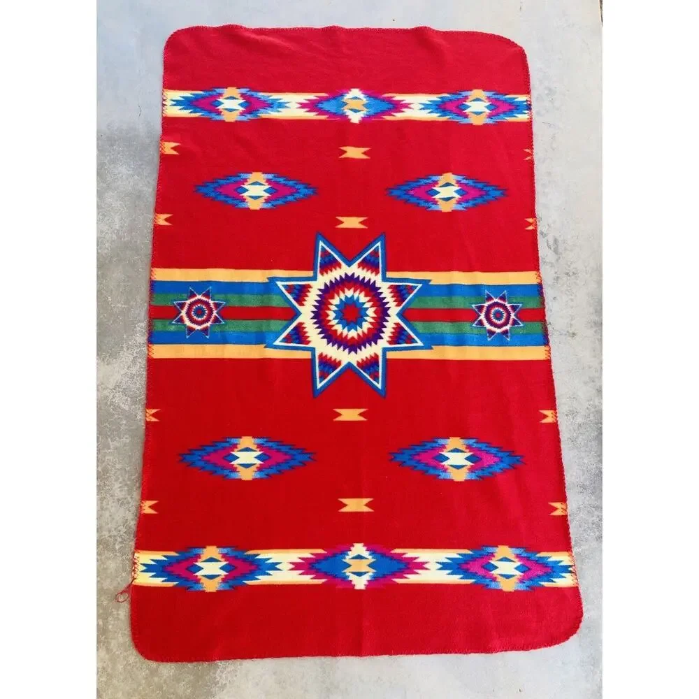 St Labre Indian School Montana Blanket Southwestern Throw Red Blue Green 34x46”